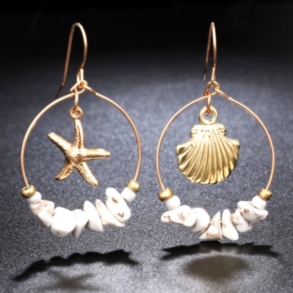 Seashell Bead Hoop Dangle Earrings - Picture 10 of 10